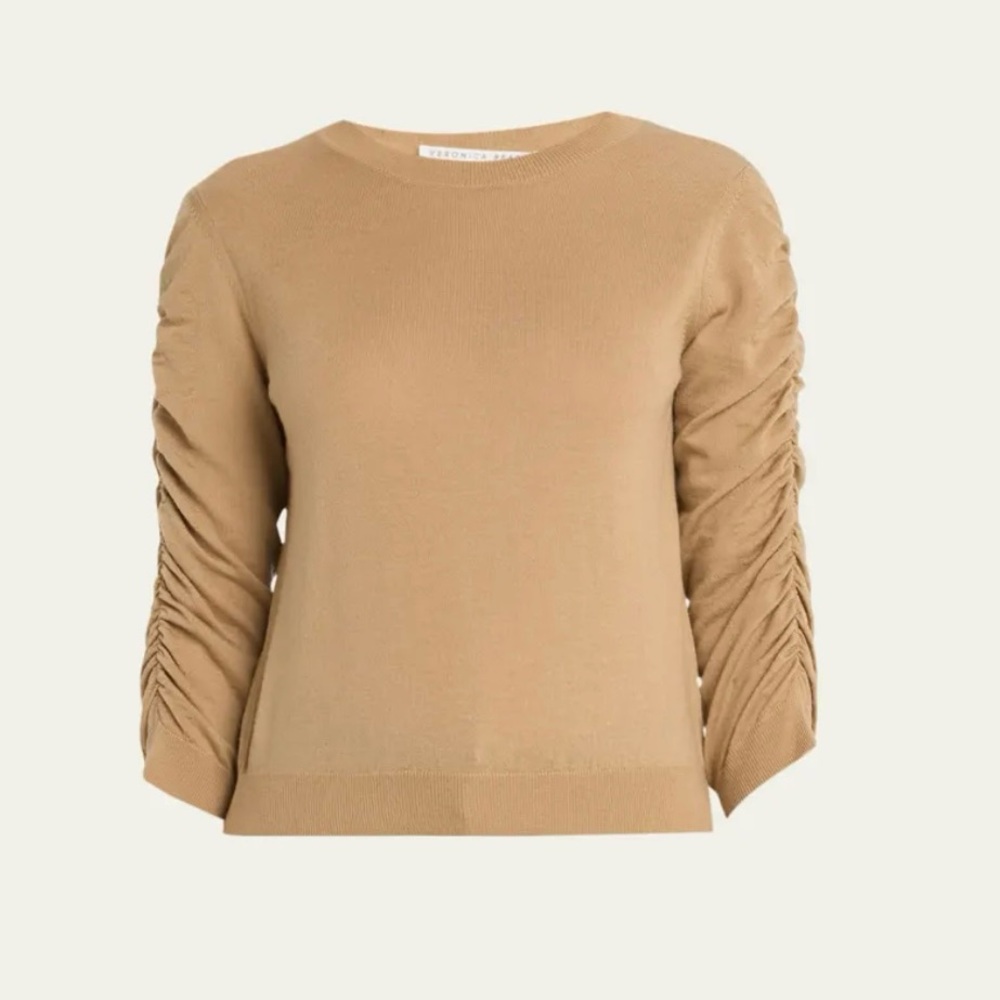 NWT Veronica Beard Kase Wool Cropped Ruched Sleeve Sweater - XL